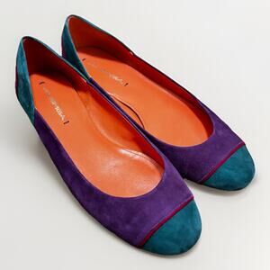 VIA SPIGA MELVA Teal Red Multi Suede Designer Round Toe Flats 7.5